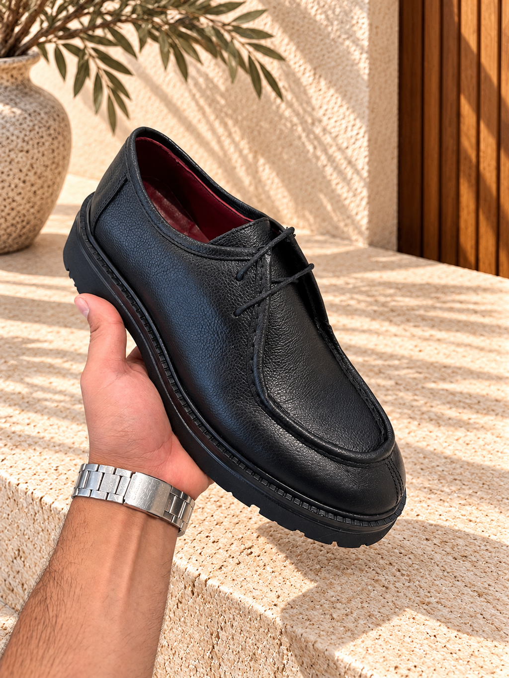Erkek Premium Siyah  Deri Bağcıklı Casual Ayakkabı