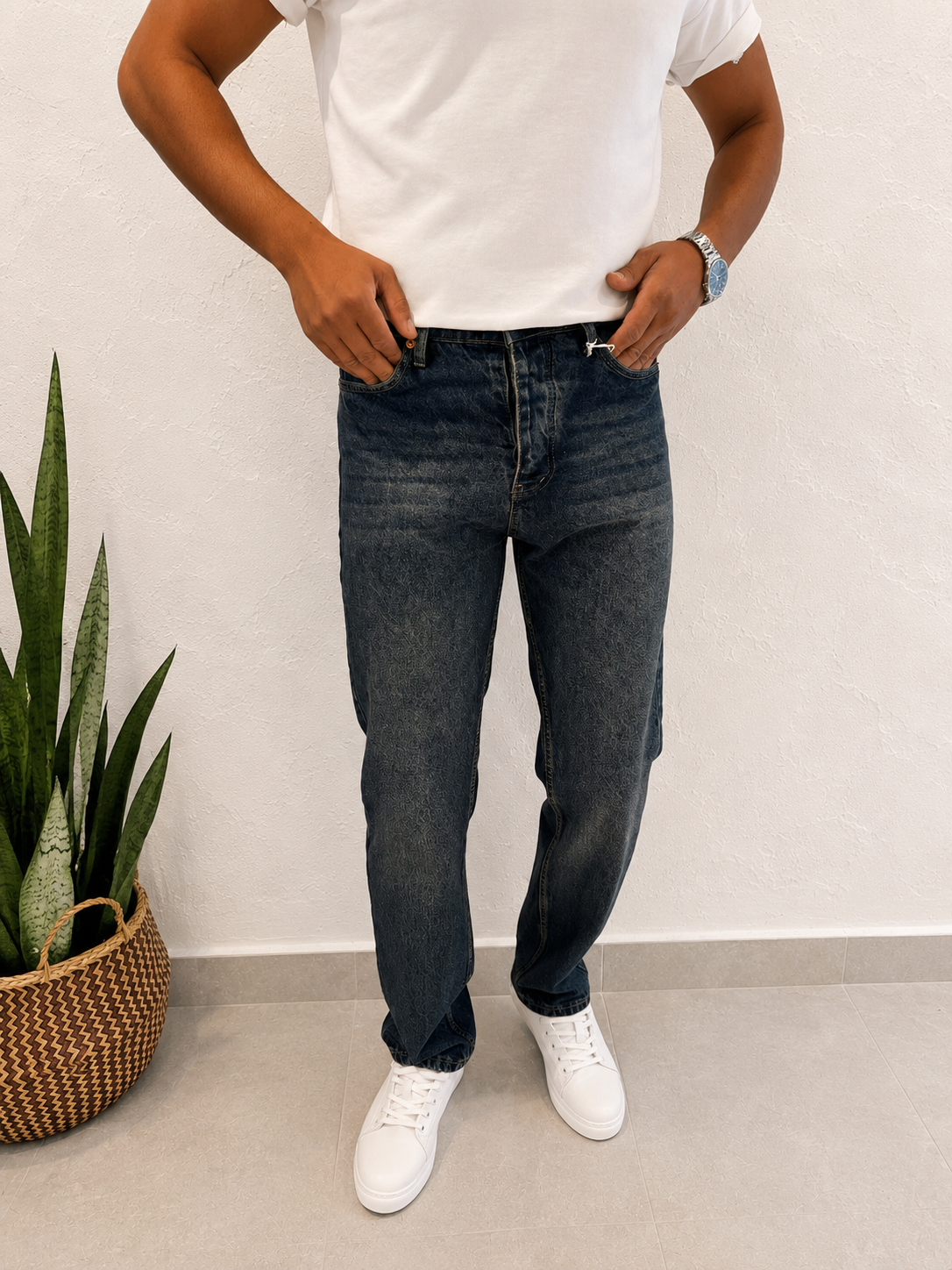 Koyu Mavi Taşlı Regular Jean