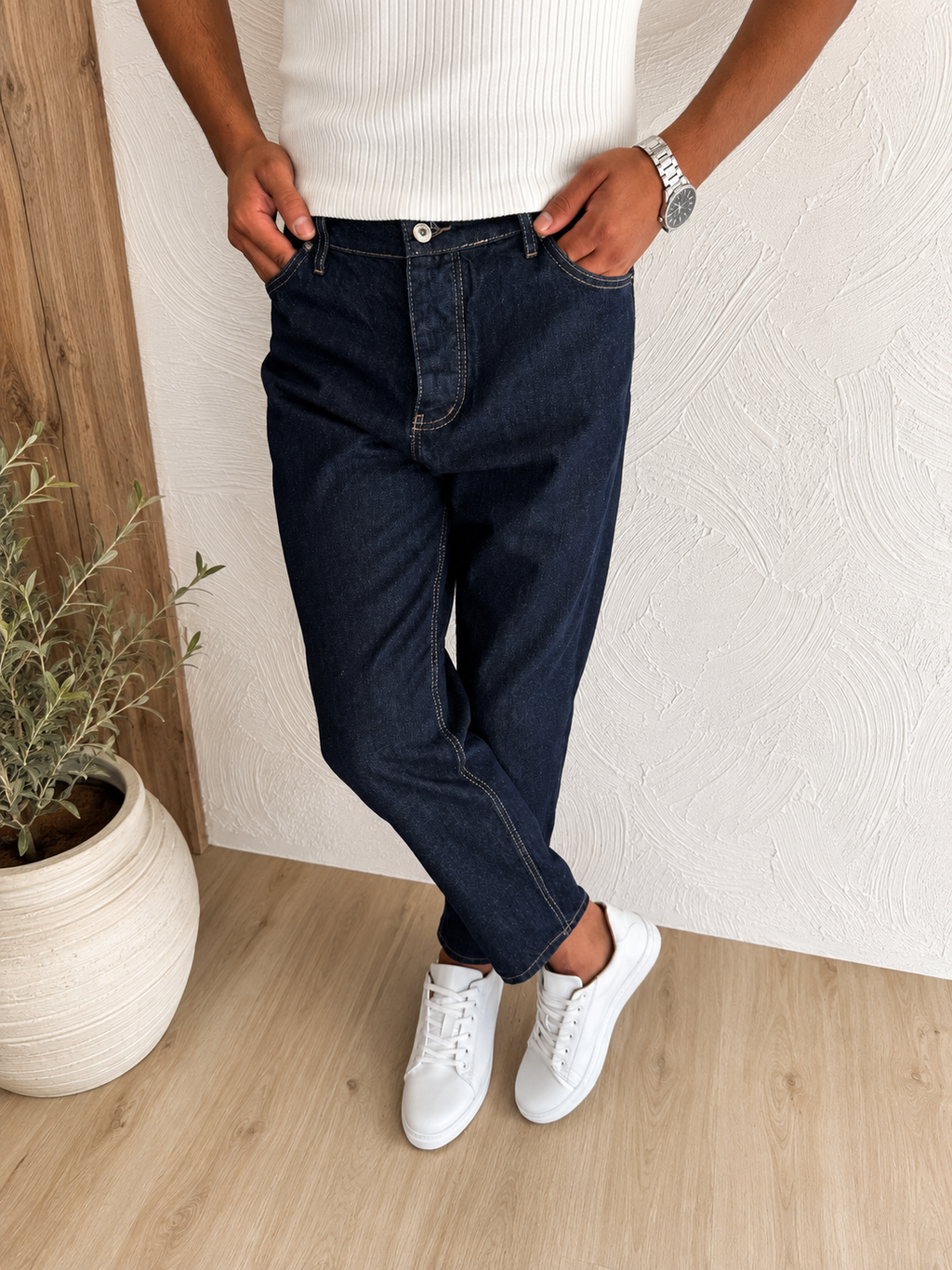 Koyu Lacivert Boyfriend Jean