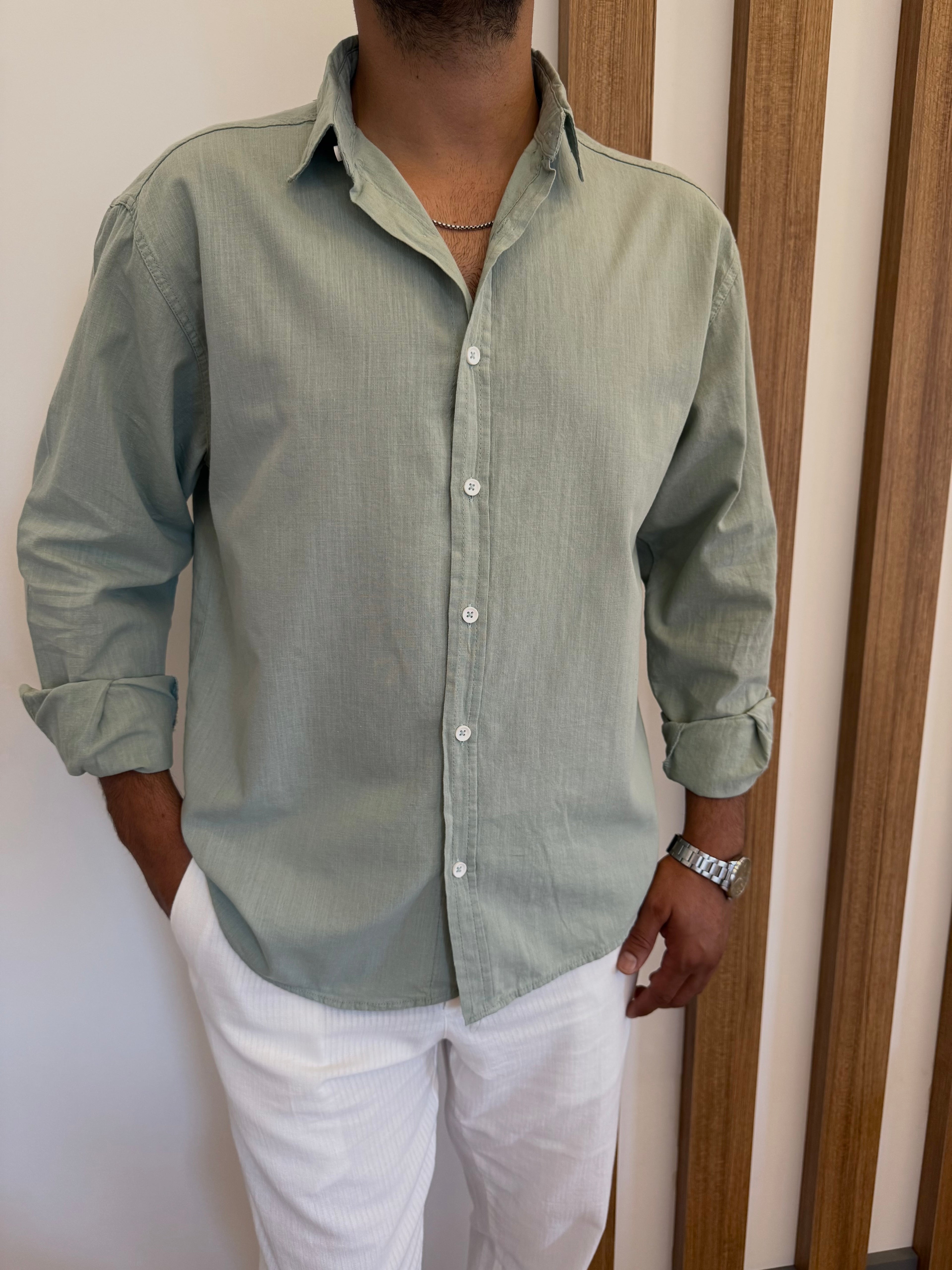 Mint Yeşil Fresh Keten Oversize Gömlek