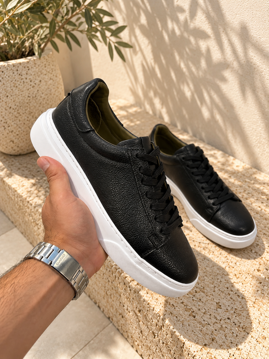 🖤 Premium Siyah Deri Sneaker Beyaz Taban