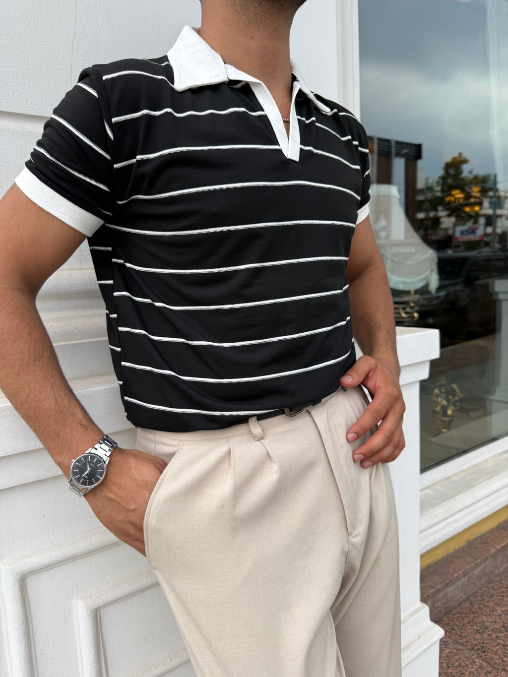 Siyah Çizgili Polo Yaka