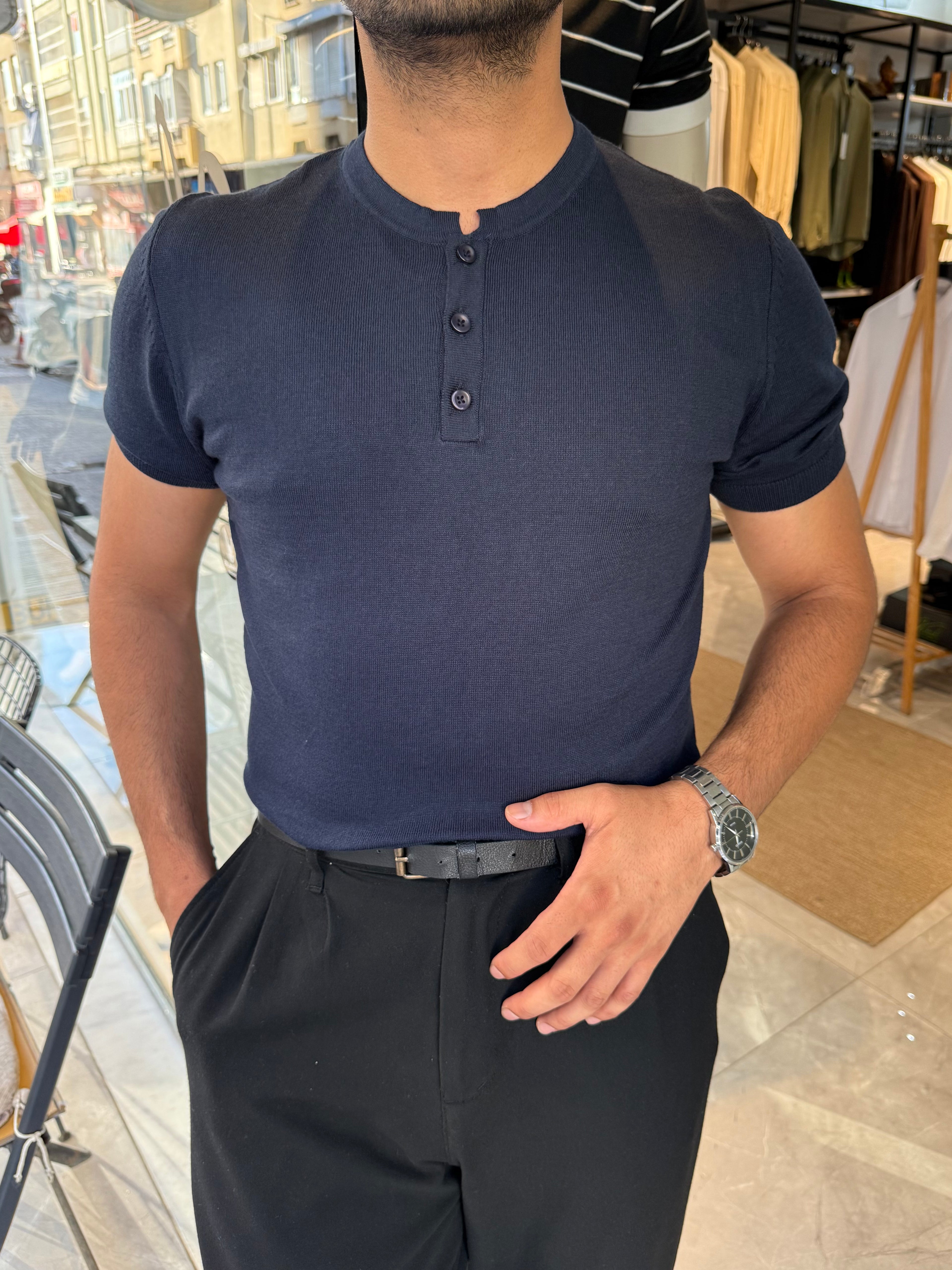 MR Henley Yaka Tişört - Lacivert